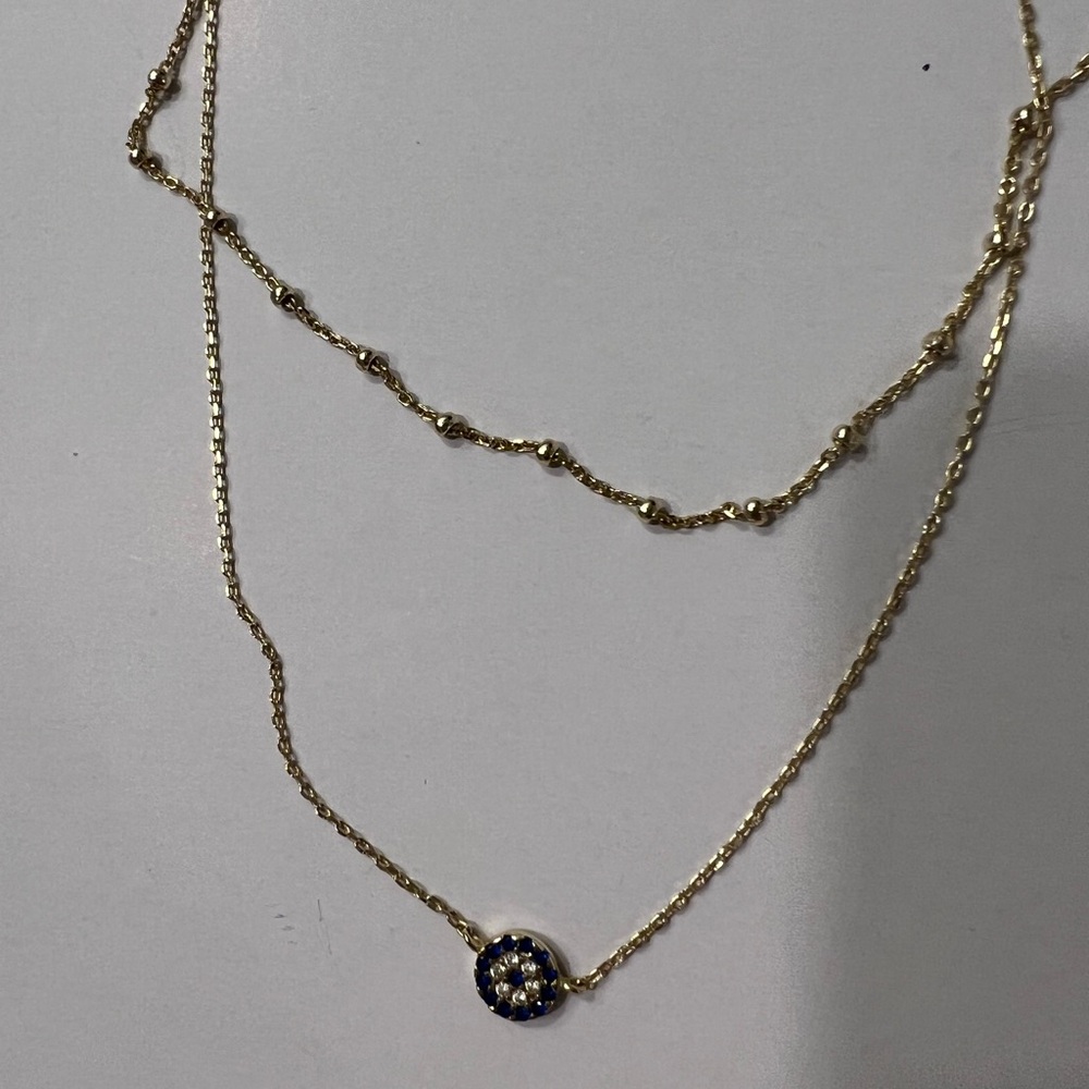 24k plated gold evil eye double layered necklace